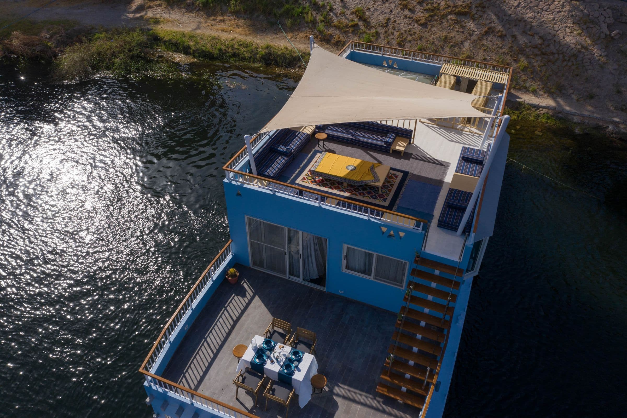 Aerial view of Anakob’s sundeck on the Nile